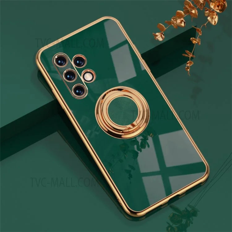 Shockproof Precise Cutout Ring 6D Electroplating Edge Kickstand Design Soft TPU Phone Cover for Samsung Galaxy A32 5G/M32 5G
