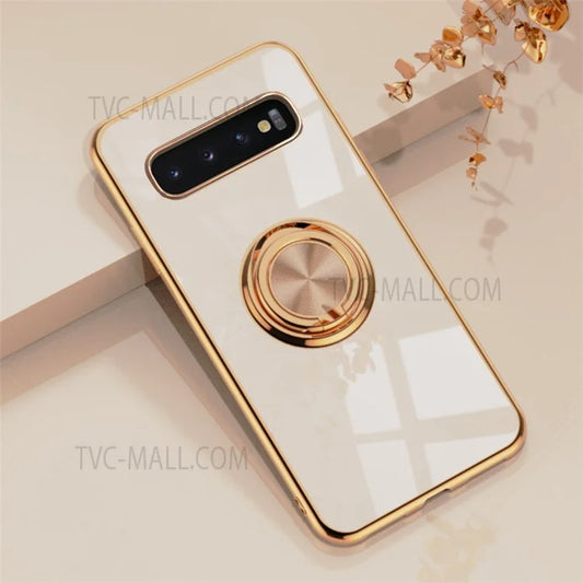 Ring Kickstand Design 6D Electroplating Edge Soft TPU Well-protected Mobile Phone Cover for Samsung Galaxy S10 Plus