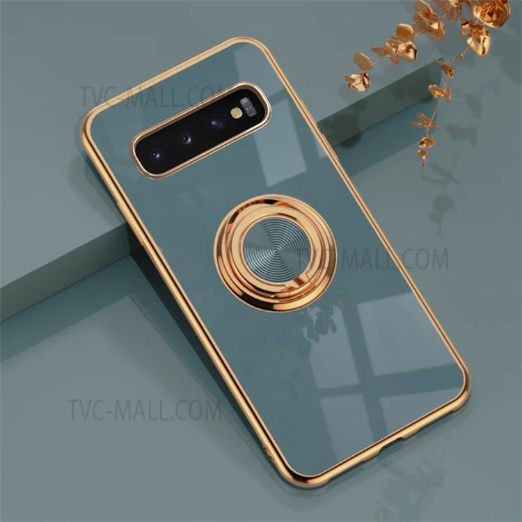 Ring Kickstand Design 6D Electroplating Edge Soft TPU Well-protected Mobile Phone Cover for Samsung Galaxy S10 Plus