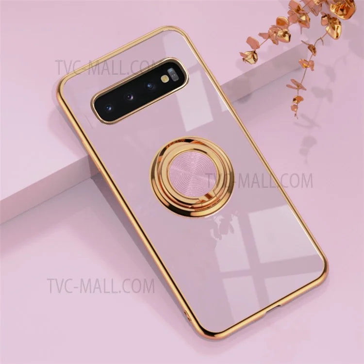 Ring Kickstand Design 6D Electroplating Edge Soft TPU Well-protected Mobile Phone Cover for Samsung Galaxy S10 Plus