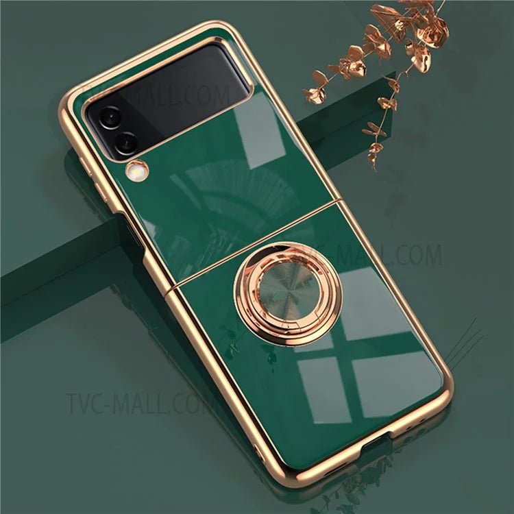 All-inclusive Anti-fall Protection Ring Kickstand Design 6D Electroplating Edge Soft TPU Phone Case for Samsung Galaxy Z Flip3 5G