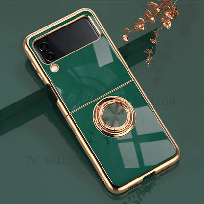 All-inclusive Anti-fall Protection Ring Kickstand Design 6D Electroplating Edge Soft TPU Phone Case for Samsung Galaxy Z Flip3 5G