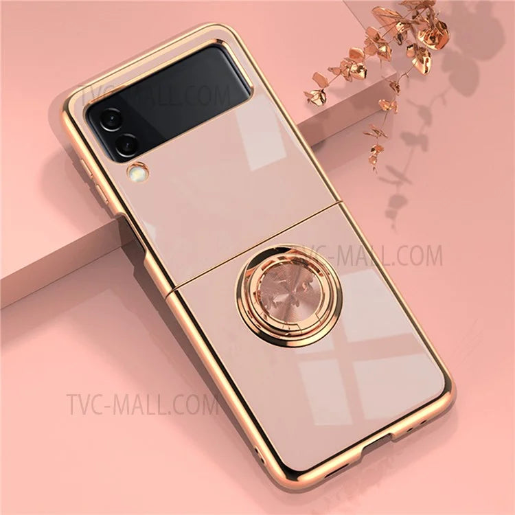 All-inclusive Anti-fall Protection Ring Kickstand Design 6D Electroplating Edge Soft TPU Phone Case for Samsung Galaxy Z Flip3 5G