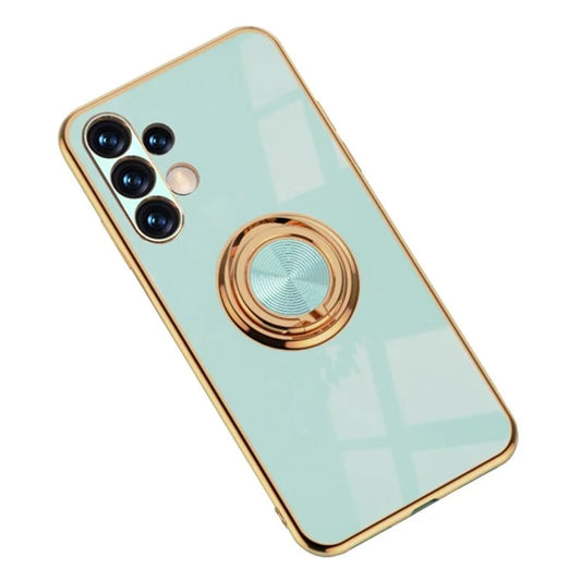 6D Electroplating Frame Soft TPU Precise Cut-out Back Phone Cover with Ring Kickstand for Samsung Galaxy A13 4G
