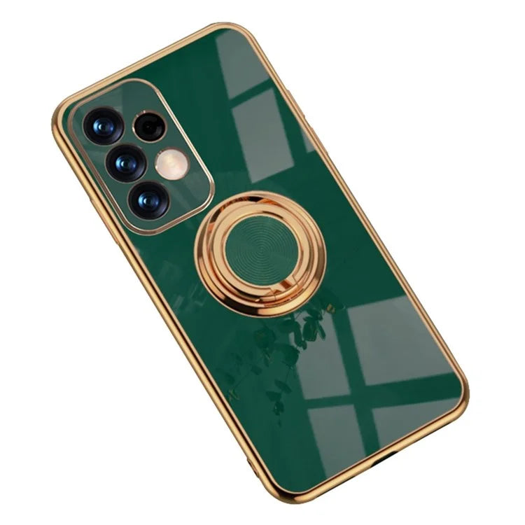 Well-protected 6D Precise Cutouts Electroplating TPU Phone Case Cover with Metal Ring Kickstand for Samsung Galaxy A33 5G