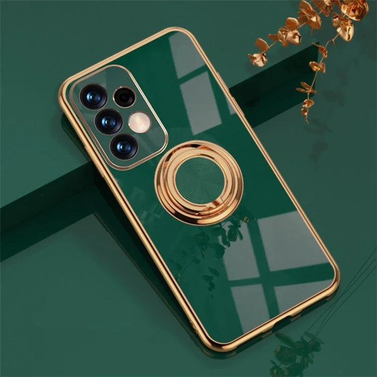 Well-protected 6D Precise Cutouts Electroplating TPU Phone Case Cover with Metal Ring Kickstand for Samsung Galaxy A33 5G