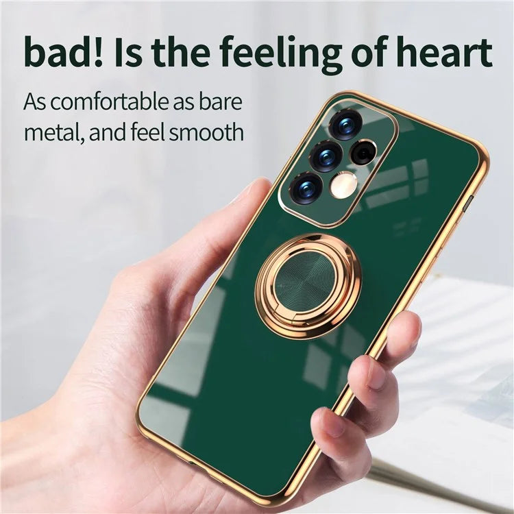 Well-protected 6D Precise Cutouts Electroplating TPU Phone Case Cover with Metal Ring Kickstand for Samsung Galaxy A33 5G