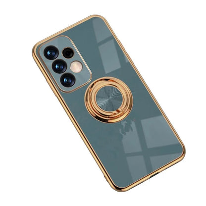 Well-protected 6D Precise Cutouts Electroplating TPU Phone Case Cover with Metal Ring Kickstand for Samsung Galaxy A33 5G