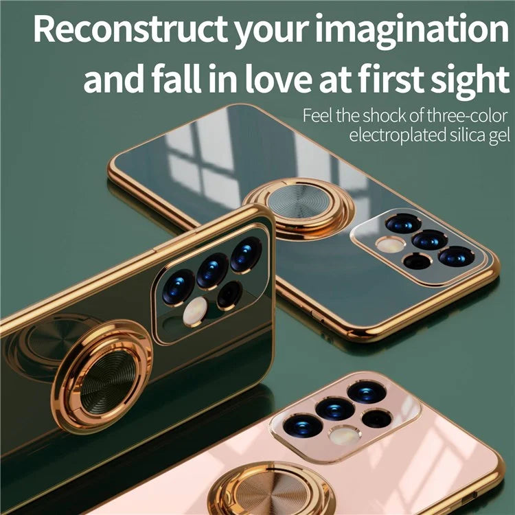 Well-protected 6D Precise Cutouts Electroplating TPU Phone Case Cover with Metal Ring Kickstand for Samsung Galaxy A33 5G