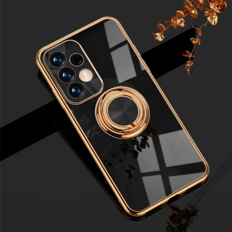 Well-protected 6D Precise Cutouts Electroplating TPU Phone Case Cover with Metal Ring Kickstand for Samsung Galaxy A33 5G
