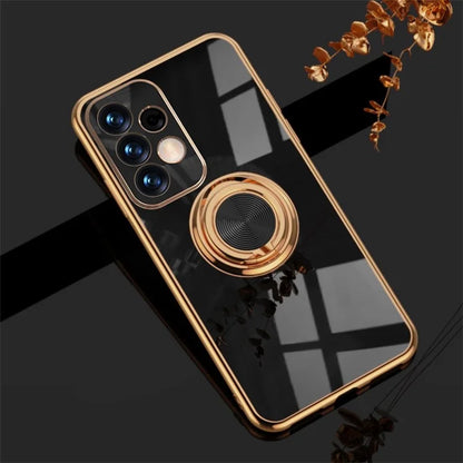 Well-protected 6D Precise Cutouts Electroplating TPU Phone Case Cover with Metal Ring Kickstand for Samsung Galaxy A33 5G