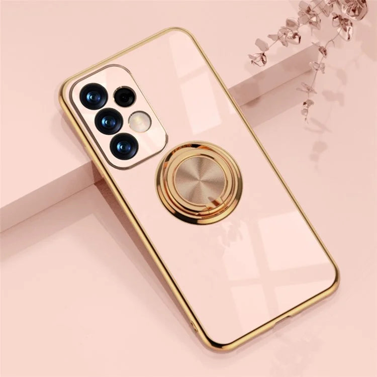 Well-protected 6D Precise Cutouts Electroplating TPU Phone Case Cover with Metal Ring Kickstand for Samsung Galaxy A33 5G