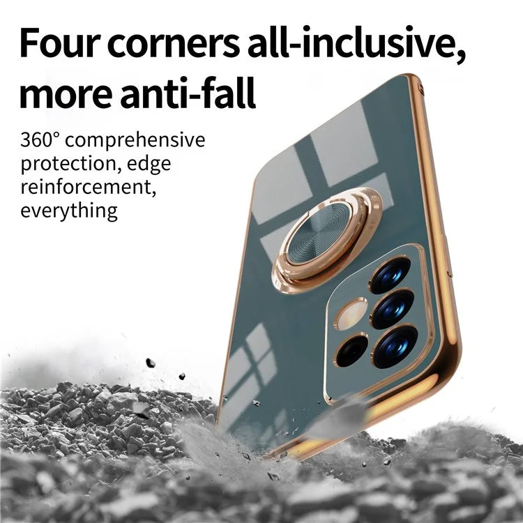 Well-protected 6D Precise Cutouts Electroplating TPU Phone Case Cover with Metal Ring Kickstand for Samsung Galaxy A33 5G