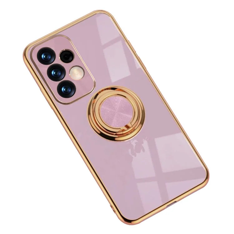Well-protected 6D Precise Cutouts Electroplating TPU Phone Case Cover with Metal Ring Kickstand for Samsung Galaxy A33 5G
