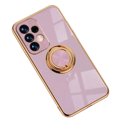 Well-protected 6D Precise Cutouts Electroplating TPU Phone Case Cover with Metal Ring Kickstand for Samsung Galaxy A33 5G