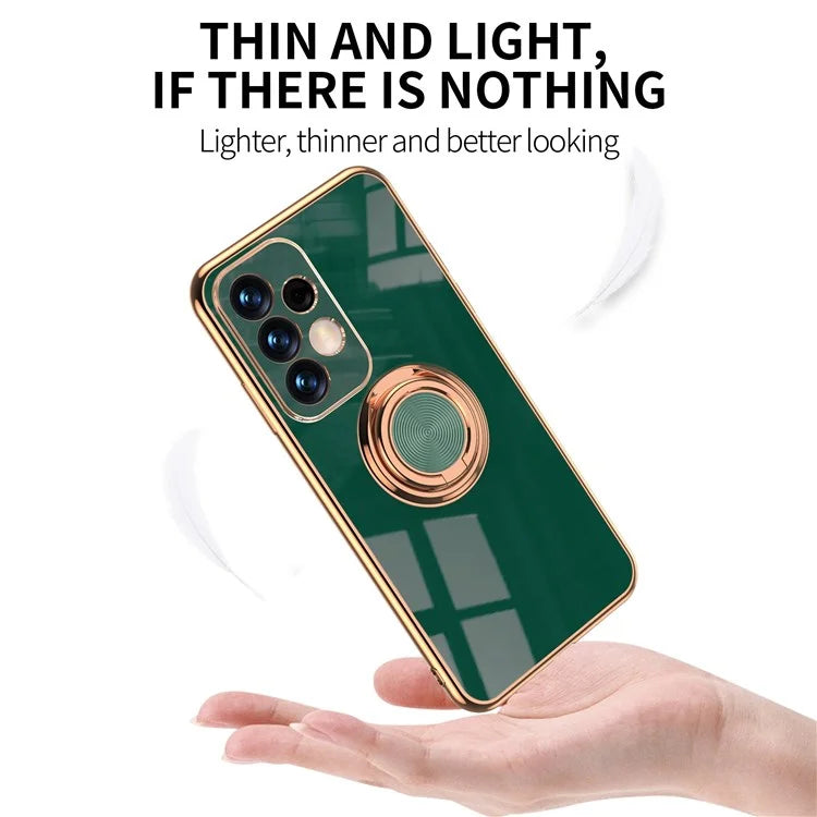Well-protected 6D Precise Cutouts Electroplating TPU Phone Case Cover with Metal Ring Kickstand for Samsung Galaxy A33 5G