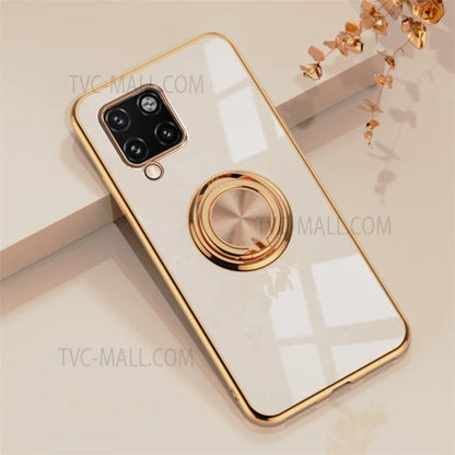 Precise Cut-out 6D Electroplating Flexible TPU Back Cover with Built-in Magnetic Kickstand Holder for Samsung Galaxy A42 5G