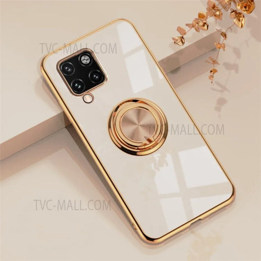 Precise Cut-out 6D Electroplating Flexible TPU Back Cover with Built-in Magnetic Kickstand Holder for Samsung Galaxy A42 5G