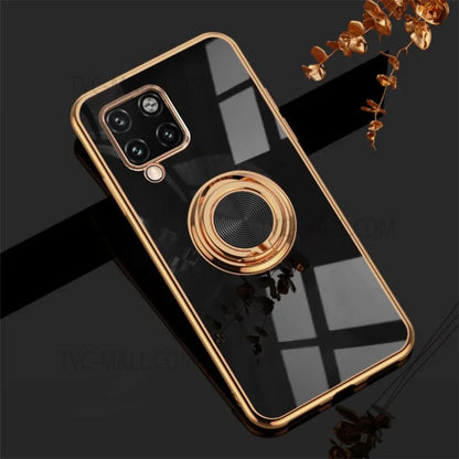 Precise Cut-out 6D Electroplating Flexible TPU Back Cover with Built-in Magnetic Kickstand Holder for Samsung Galaxy A42 5G
