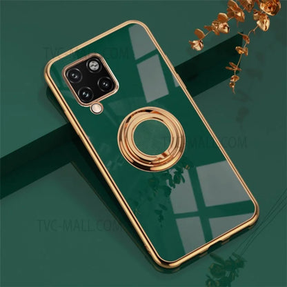 Precise Cut-out 6D Electroplating Flexible TPU Back Cover with Built-in Magnetic Kickstand Holder for Samsung Galaxy A42 5G