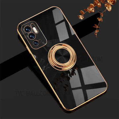 Ring Kickstand 6D Electroplating Frame Soft TPU Precise Cut-out Case for Xiaomi Redmi Note 10 5G / Redmi Note 10T 5G / Poco M3 Pro 4G/5G