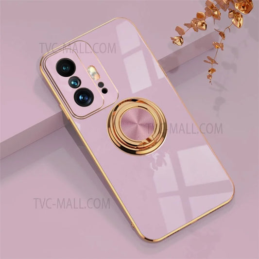 Ring Kickstand Design 6D Electroplating Edge Soft TPU Protective Back Cover for Xiaomi 11T / 11T Pro