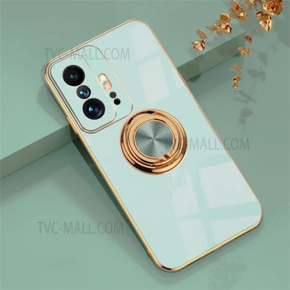 Ring Kickstand Design 6D Electroplating Edge Soft TPU Protective Back Cover for Xiaomi 11T / 11T Pro