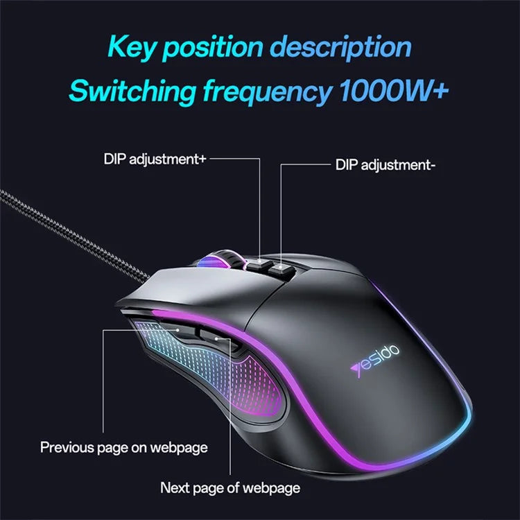 YESIDO KB20 USB Wired Gaming Mouse 7200DPI RGB Light Computer Laptop Mice