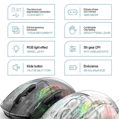 ATTACK SHARK X2 Transparent Bluetooth Mouse RGB Light Three Modes 5DPI Wireless Mouse
