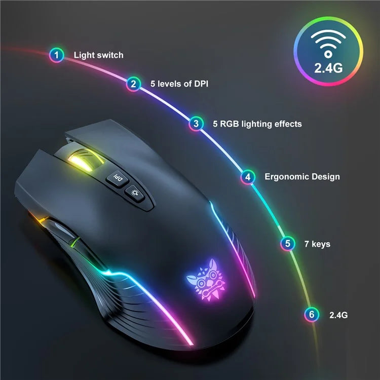 ONIKUMA CW905 Rechargeable 2.4G Wireless Gaming Mouse RGB Light Computer Mice
