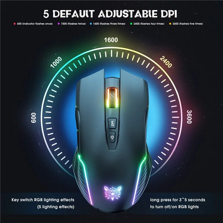 ONIKUMA CW905 Rechargeable 2.4G Wireless Gaming Mouse RGB Light Computer Mice