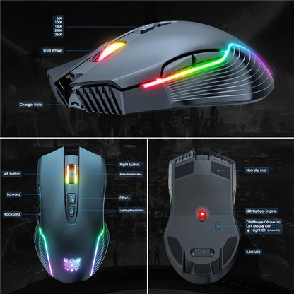ONIKUMA CW905 Rechargeable 2.4G Wireless Gaming Mouse RGB Light Computer Mice