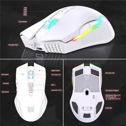 ONIKUMA CW905 Rechargeable 2.4G Wireless Gaming Mouse RGB Light Computer Mice