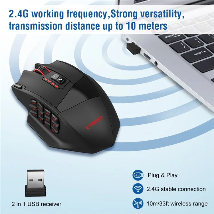 E-YOOSO X33 2.4G Wireless + USB-C Wired Computer Gaming Mouse with 12 Side Buttons