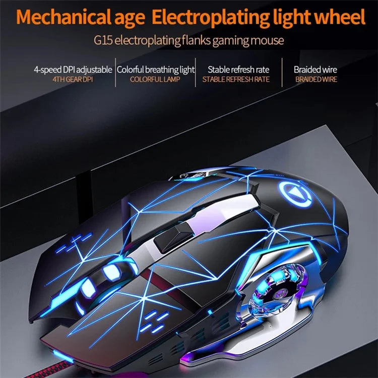 YINDIAO G15 1200 / 1800 / 2400 / 3600 Adjustable DPI 6 Keys Mechanical Gaming USB Wired Mouse, Silent Version