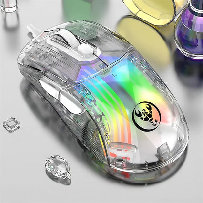 HXSJ X400B Wired Gaming Mouse 6 Adjustable DPI RGB Lighting Transparent Macro Programmable Mouse