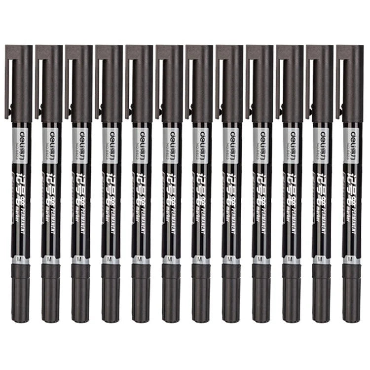 DELI 6823 12-Pack Dual-Tip Marker Pens 0.5mm / 1.2mm Fine / Broad Tips Drawing Pens
