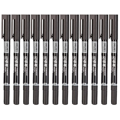 DELI 6823 12-Pack Dual-Tip Marker Pens 0.5mm / 1.2mm Fine / Broad Tips Drawing Pens