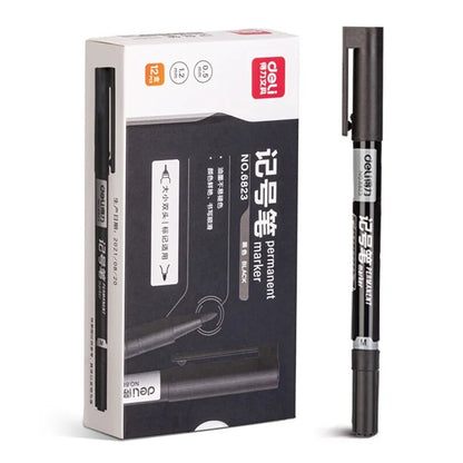 DELI 6823 12-Pack Dual-Tip Marker Pens 0.5mm / 1.2mm Fine / Broad Tips Drawing Pens