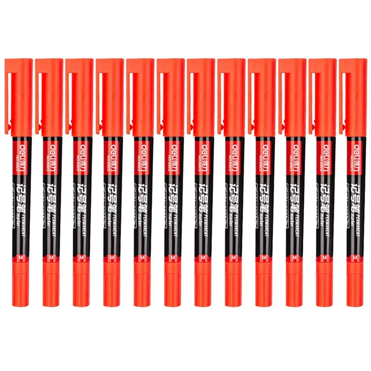 DELI 6823 12-Pack Dual-Tip Marker Pens 0.5mm / 1.2mm Fine / Broad Tips Drawing Pens