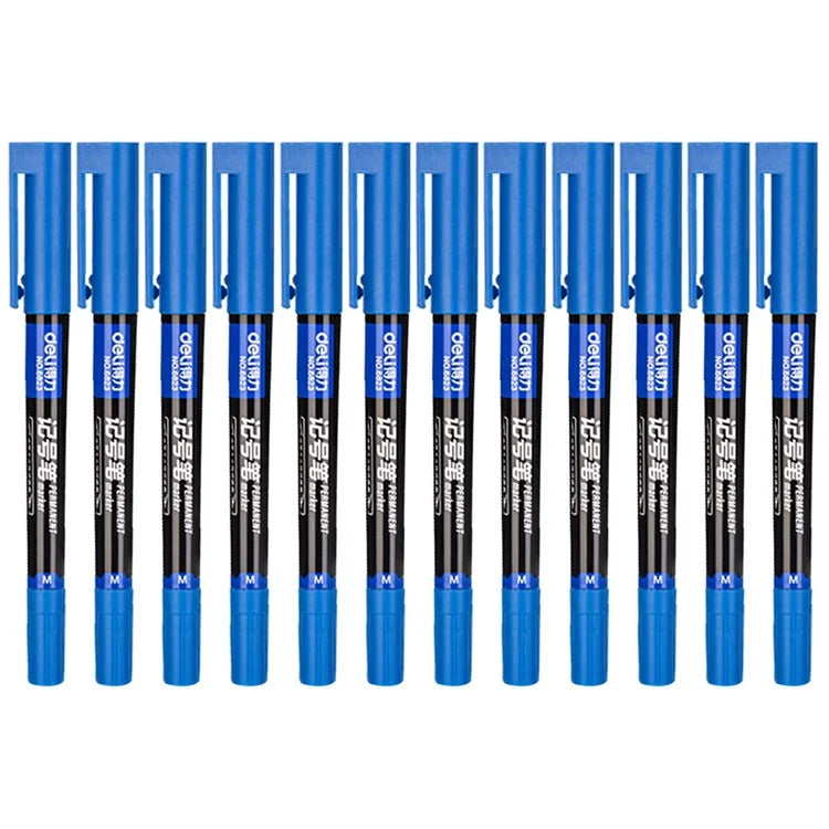 DELI 6823 12-Pack Dual-Tip Marker Pens 0.5mm / 1.2mm Fine / Broad Tips Drawing Pens