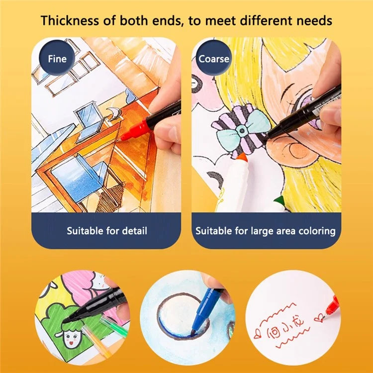 DELI 6823 12-Pack Dual-Tip Marker Pens 0.5mm / 1.2mm Fine / Broad Tips Drawing Pens