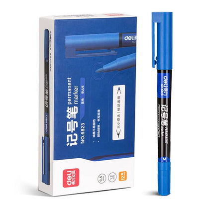 DELI 6823 12-Pack Dual-Tip Marker Pens 0.5mm / 1.2mm Fine / Broad Tips Drawing Pens