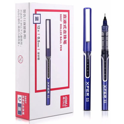 DELI S657 Rollerball Pen 12Pcs 0.5mm Liquid Ink Rollerball Ballpoint Pens for Writing