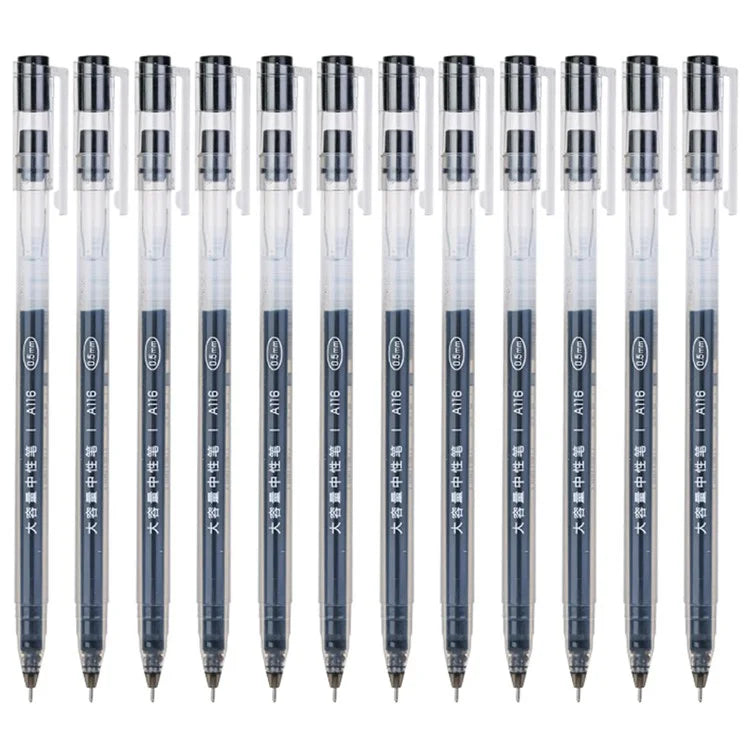 DELI A116 12Pcs Writing Neutral Pen Large Capacity Needle Pen 0.5mm Carbon Water Pen