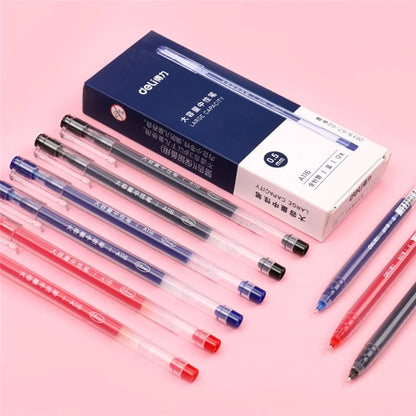 DELI A116 12Pcs Writing Neutral Pen Large Capacity Needle Pen 0.5mm Carbon Water Pen