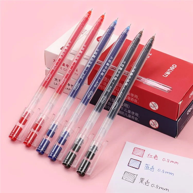 DELI A116 12Pcs Writing Neutral Pen Large Capacity Needle Pen 0.5mm Carbon Water Pen
