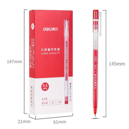 DELI A116 12Pcs Writing Neutral Pen Large Capacity Needle Pen 0.5mm Carbon Water Pen