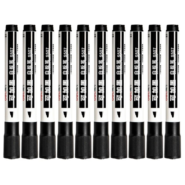 DELI S507 10Pcs Whiteboard Markers Dry Wipe White Board Pens for School Office Home