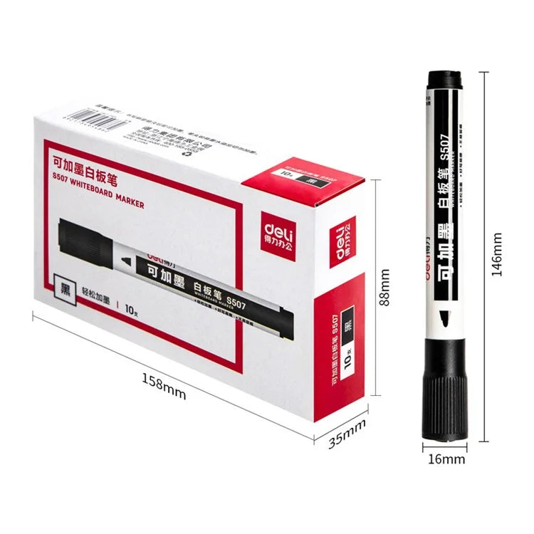DELI S507 10Pcs Whiteboard Markers Dry Wipe White Board Pens for School Office Home
